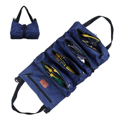 Heavy-Duty Canvas Tool Roll Up Bag & Organizer Tote - Multi-Pocket Wrench & Tool Pouch(Blue).