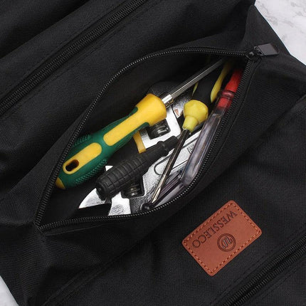 Heavy-Duty Canvas Tool Roll Up Bag & Organizer Tote - Multi-Pocket Wrench & Tool Pouch(Blue).