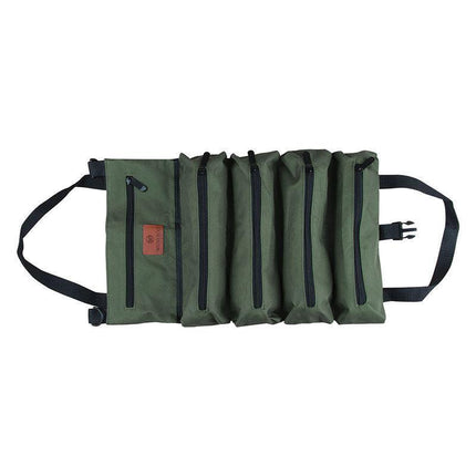 Heavy-Duty Canvas Tool Roll Up Bag & Organizer Tote - Multi-Pocket Wrench & Tool Pouch(Khaki).