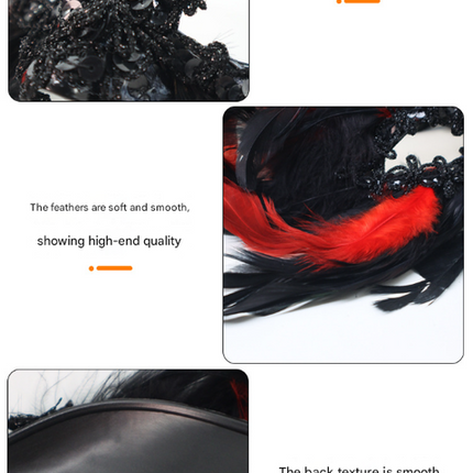 Red and Black Mysterious Gothic Feather Masquerade Mask - Black Angel Wing Venetian Party Costume.
