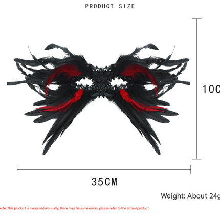 Red and Black Mysterious Gothic Feather Masquerade Mask - Black Angel Wing Venetian Party Costume.