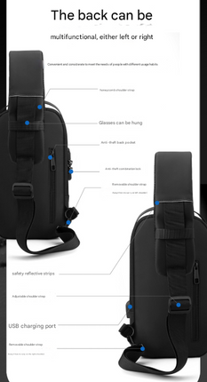 Black and Brown Men's Anti-Theft Crossbody Sling Bag with USB Charging Port & Combination Lock.
