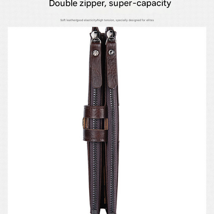 Brown Men's Vintage PU Leather Long Wallet - High Capacity Dual Zipper Clutch with Phone & Card Slots.