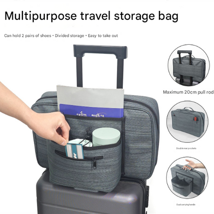 Heather Grey Versatile Travel Organizer Bag with Luggage Sleeve - Portable Carry-On for Laptop, Shoes & Accessories.