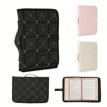 Beige Elegant Quilted Bible Cover - Protective Book Case with Carry Handle.