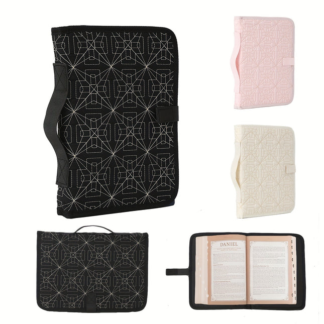Beige Elegant Quilted Bible Cover - Protective Book Case with Carry Handle.