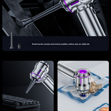 Silver and Purple 4-in-1 Cordless Handheld Vacuum Cleaner - Powerful 16KPa Suction with Brushless Motor, Blower & Air Pump.