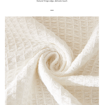Black and white Ball Pattern Soft Waffle Weave Throw Blanket - Boho Style Cotton Blend Sofa Cover with Fringe 180x180cm.