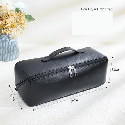 Black Premium PU Leather Travel Case for Hair Styling Tools - Double Layer Waterproof Organizer Bag for Hair Dryer, Curler & Straightener.