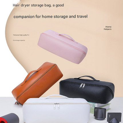 Black Premium PU Leather Travel Case for Hair Styling Tools - Double Layer Waterproof Organizer Bag for Hair Dryer, Curler & Straightener.
