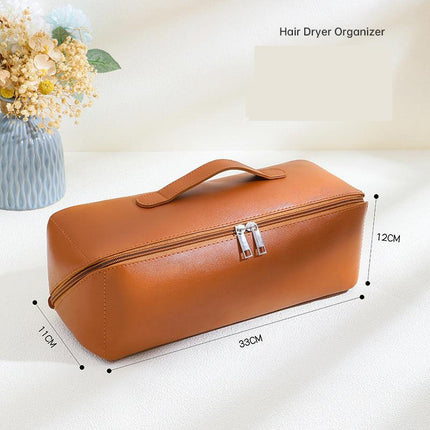 Brown Premium PU Leather Travel Case for Hair Styling Tools - Double Layer Waterproof Organizer Bag for Hair Dryer, Curler & Straightener.