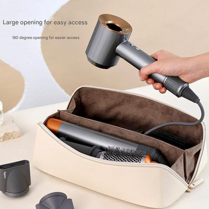 Brown Premium PU Leather Travel Case for Hair Styling Tools - Double Layer Waterproof Organizer Bag for Hair Dryer, Curler & Straightener.