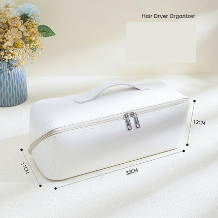 White Premium PU Leather Travel Case for Hair Styling Tools - Double Layer Waterproof Organizer Bag for Hair Dryer, Curler & Straightener.