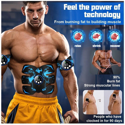 Black and Blue Ultimate EMS Muscle Stimulator Kit - USB Rechargeable Abdominal & Full Body Toner for Abs, Arms, and Glutes.