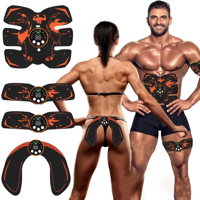 Black and Orange Ultimate EMS Muscle Stimulator Kit - USB Rechargeable Abdominal & Full Body Toner for Abs, Arms, and Glutes.