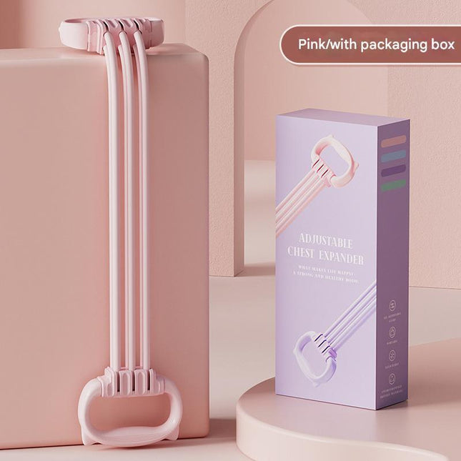 Pink Adjustable Resistance Chest Expander with 6 Levels - Cute Cat Ear Puller for Full Body Workout.