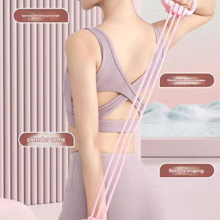 Pink Adjustable Resistance Chest Expander with 6 Levels - Cute Cat Ear Puller for Full Body Workout.