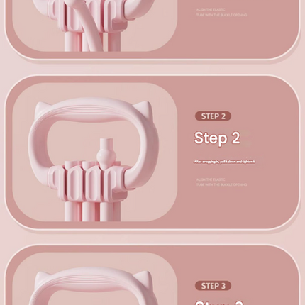Pink Adjustable Resistance Chest Expander with 6 Levels - Cute Cat Ear Puller for Full Body Workout.