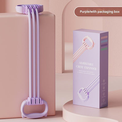 Purple Adjustable Resistance Chest Expander with 6 Levels - Cute Cat Ear Puller for Full Body Workout.