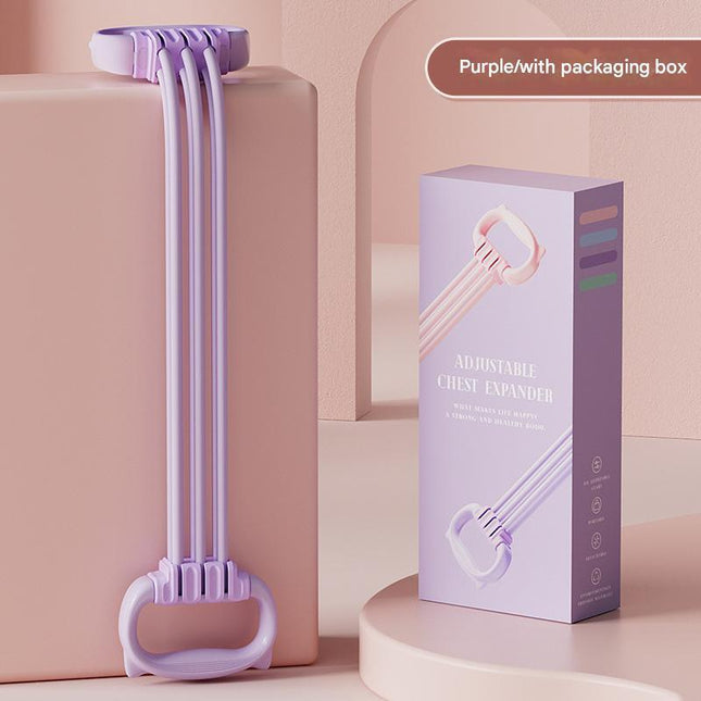 Purple Adjustable Resistance Chest Expander with 6 Levels - Cute Cat Ear Puller for Full Body Workout.