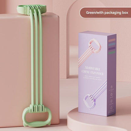 Green Adjustable Resistance Chest Expander with 6 Levels - Cute Cat Ear Puller for Full Body Workout.