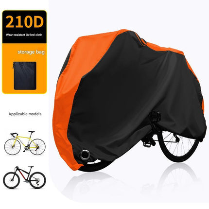 Size L Black And Orange All-Weather 210D Bicycle Cover - Waterproof & UV-Proof Outdoor Bike Protector with Lock Hole & Storage Bag.