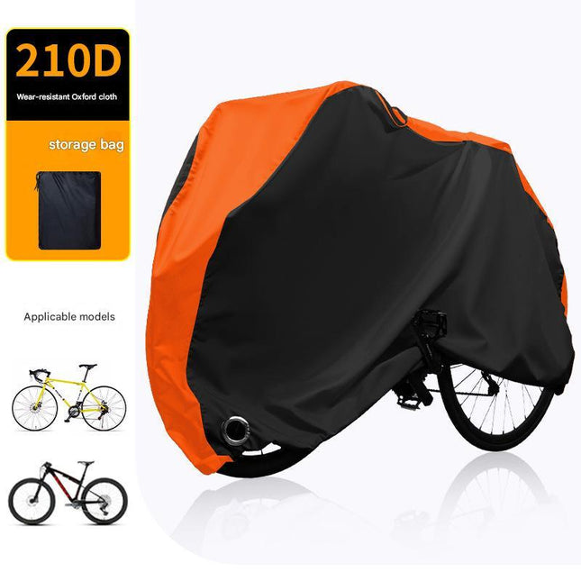Size XL Black And Orange All-Weather 210D Bicycle Cover - Waterproof & UV-Proof Outdoor Bike Protector with Lock Hole & Storage Bag.