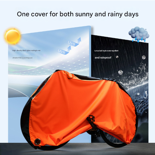 Size XL Black And Orange All-Weather 210D Bicycle Cover - Waterproof & UV-Proof Outdoor Bike Protector with Lock Hole & Storage Bag.