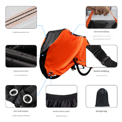 Size XL Black All-Weather 210D Bicycle Cover - Waterproof & UV-Proof Outdoor Bike Protector with Lock Hole & Storage Bag.