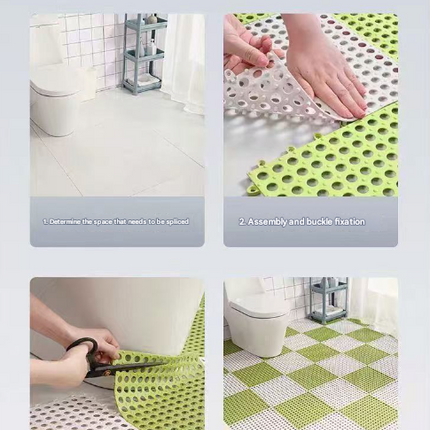 Grey And Pink DIY Interlocking Non-Slip Floor Tiles - 12-Pack PVC Drainage Mat for Shower & Bathroom Safety.