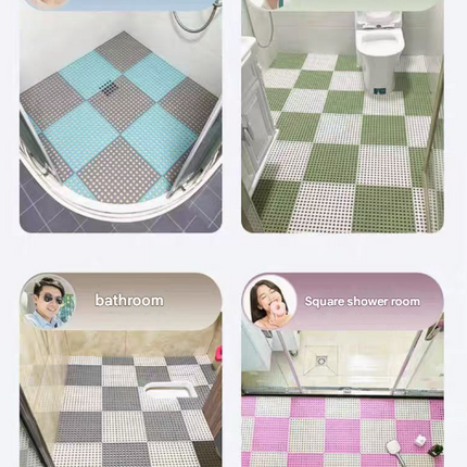 Green And Pink DIY Interlocking Non-Slip Floor Tiles - 12-Pack PVC Drainage Mat for Shower & Bathroom Safety.