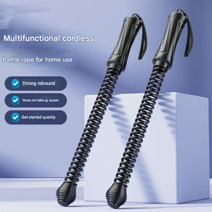 Black Cordless Battle Ropes - Heavy Duty Spring Steel Power Trainers for Full Body Strength & Cardio Workout.