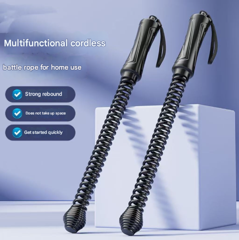 Black Cordless Battle Ropes - Heavy Duty Spring Steel Power Trainers for Full Body Strength & Cardio Workout.