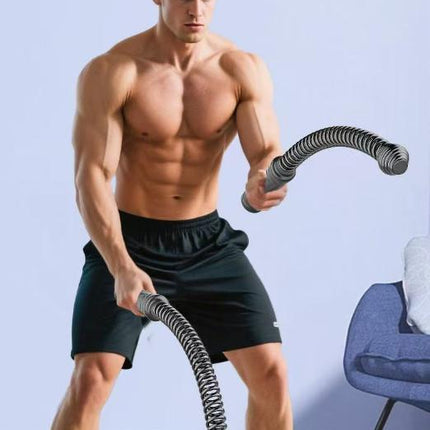Black Cordless Battle Ropes - Heavy Duty Spring Steel Power Trainers for Full Body Strength & Cardio Workout.