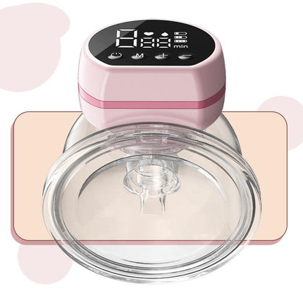 Pink Hands-Free Wearable Electric Breast Pump - Portable, Quiet & Rechargeable with LED Display.