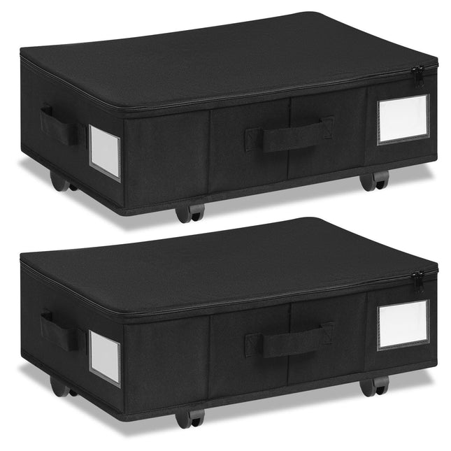 1 piece Black Size S Collapsible Underbed Storage Organizer with Wheels - Fabric Bin with Dustproof Lid.