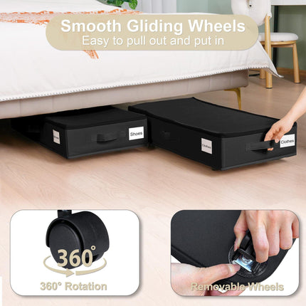 1 piece Black Size S Collapsible Underbed Storage Organizer with Wheels - Fabric Bin with Dustproof Lid.