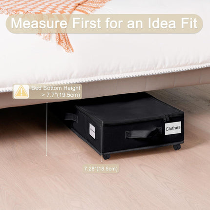 1 piece Black Size S Collapsible Underbed Storage Organizer with Wheels - Fabric Bin with Dustproof Lid.