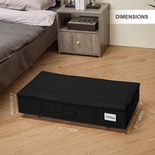 1 piece Black Size L Collapsible Underbed Storage Organizer with Wheels - Fabric Bin with Dustproof Lid.