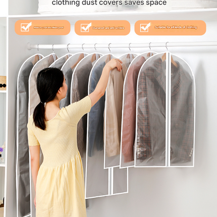 White Edge 10-Pack Hanging Garment Bags for Closet Storage - Translucent Dust-Proof Suit Covers, Washable & Reusable Coat Protectors (2 Sizes).