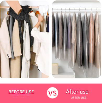 White Edge 10-Pack Hanging Garment Bags for Closet Storage - Translucent Dust-Proof Suit Covers, Washable & Reusable Coat Protectors (2 Sizes).