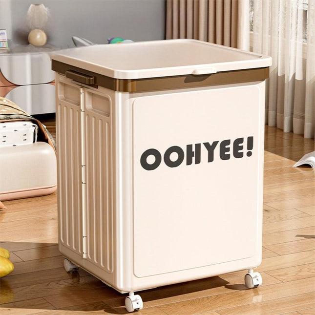 Beige Large Foldable Storage Box with Lid and Wheels - Heavy Duty Collapsible Toy Organizer Bin.