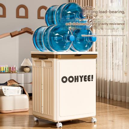 Beige Large Foldable Storage Box with Lid and Wheels - Heavy Duty Collapsible Toy Organizer Bin.