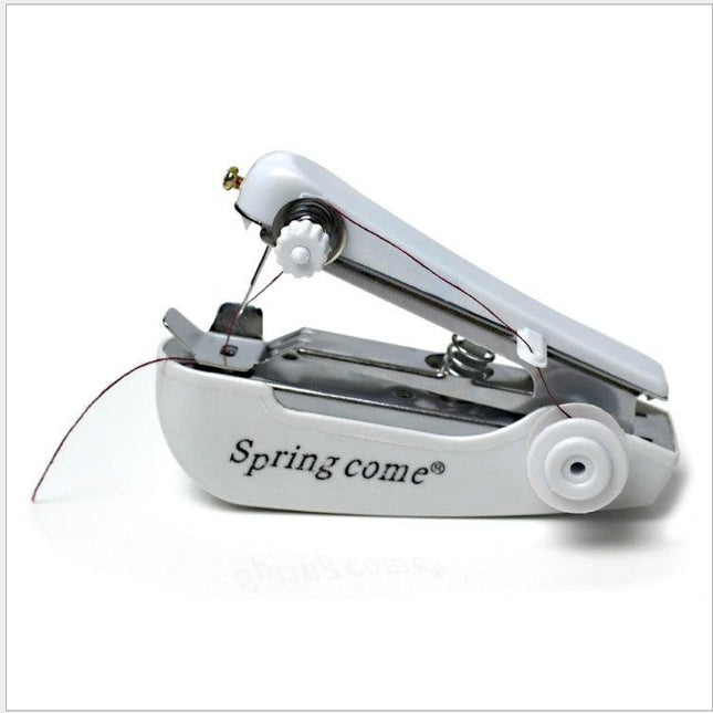 2 Pcs White Portable Mini Handheld Sewing Machine - Manual Stitching Tool for Quick Fabric Repairs.