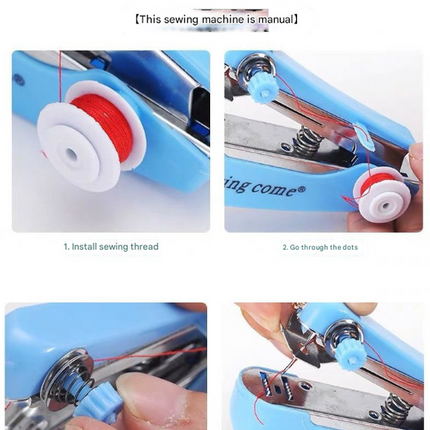 2 Pcs White Portable Mini Handheld Sewing Machine - Manual Stitching Tool for Quick Fabric Repairs.