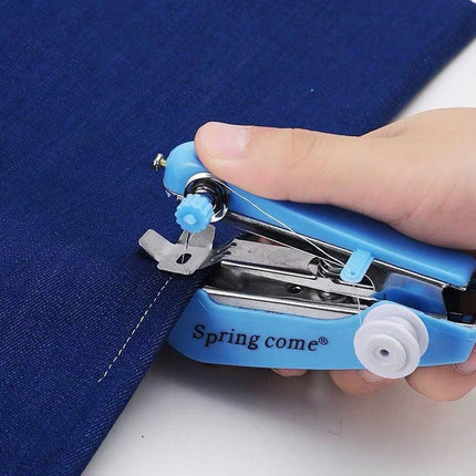 2 Pcs Red Portable Mini Handheld Sewing Machine - Manual Stitching Tool for Quick Fabric Repairs.