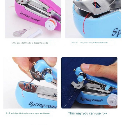 2 Pcs Red Portable Mini Handheld Sewing Machine - Manual Stitching Tool for Quick Fabric Repairs.