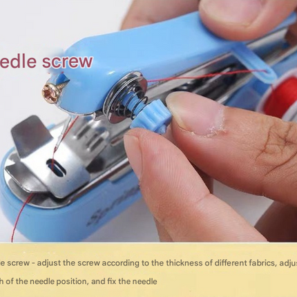 2 Pcs Red Portable Mini Handheld Sewing Machine - Manual Stitching Tool for Quick Fabric Repairs.