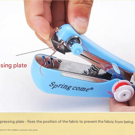 2 Pcs Red Portable Mini Handheld Sewing Machine - Manual Stitching Tool for Quick Fabric Repairs.