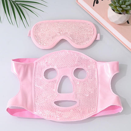Pink Reusable Cooling Gel Bead Face Mask and Eye Mask Set - Soothing Therapy for Puffy Eyes, Headaches and Facial Relaxation.